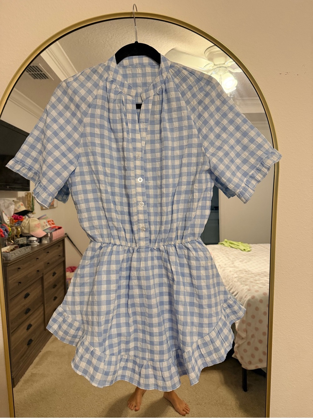Blue & White Gingham Romper/Dress